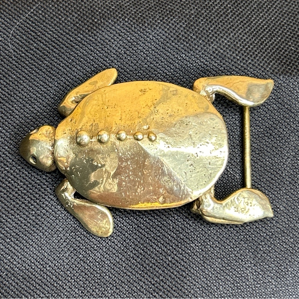 Vintage 1976 Carl Tasha Signed Numbered Sea Turtle Brass Belt Buckle #316/1000